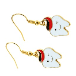 iDENTical Tooth Shape Dangler Earrings With Smiley Design Red Set Of 1  (ZYR-4083-1) - 3
