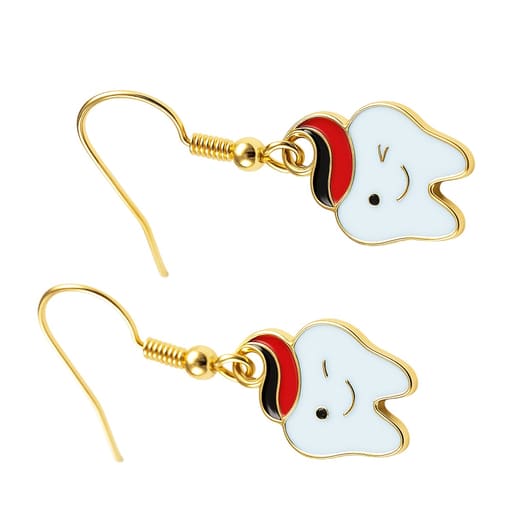 iDENTical Tooth Shape Dangler Earrings With Smiley Design Red Set Of 1  (ZYR-4083-1)