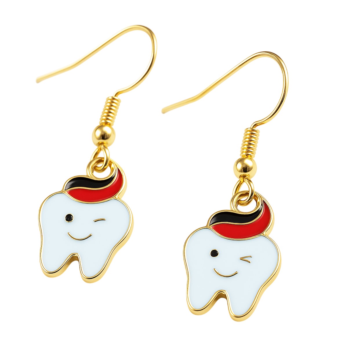 iDENTical Tooth Shape Dangler Earrings With Smiley Design Red� Set Of 1  (ZYR-4083-1)