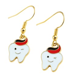 iDENTical Tooth Shape Dangler Earrings With Smiley Design Red Set Of 1  (ZYR-4083-1) - 4