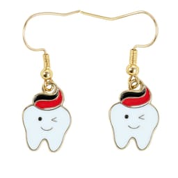 iDENTical Tooth Shape Dangler Earrings With Smiley Design Red Set Of 1  (ZYR-4083-1) - 1
