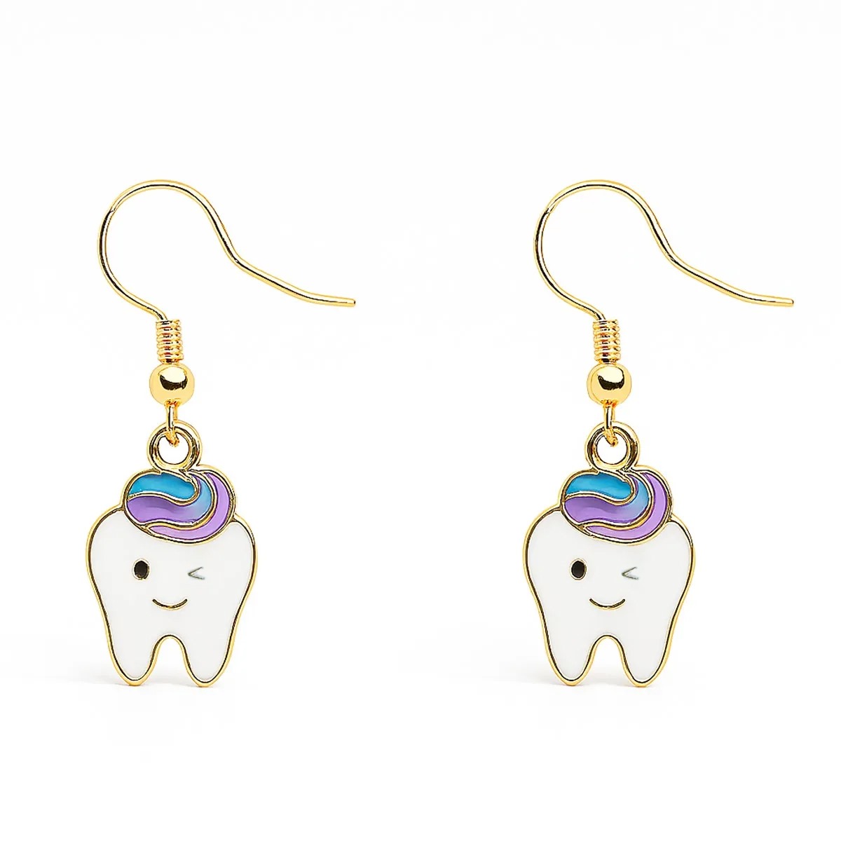 iDentical Tooth Shape Dangler Earrings With Smiley Design Purple – Set Of 1  (ZYR-4083-1)