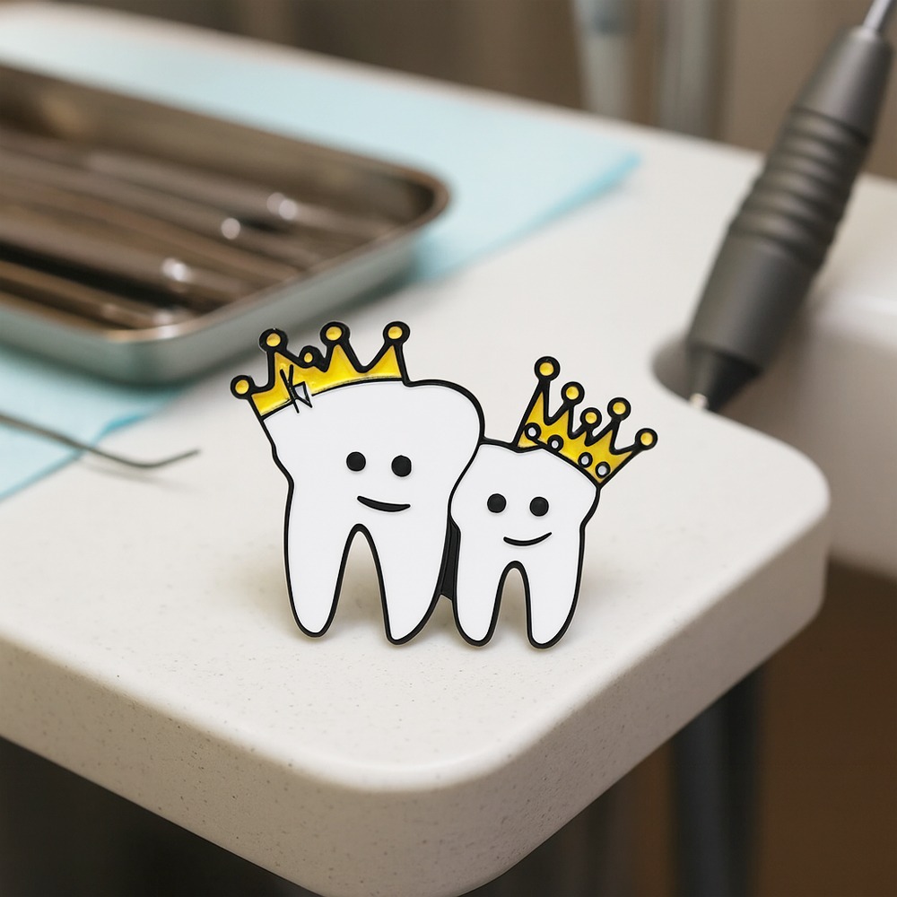 iDENTical Twin Tooth With Matching Crowns Shape Brooch - Pack Of 1 (ZYR-4070)