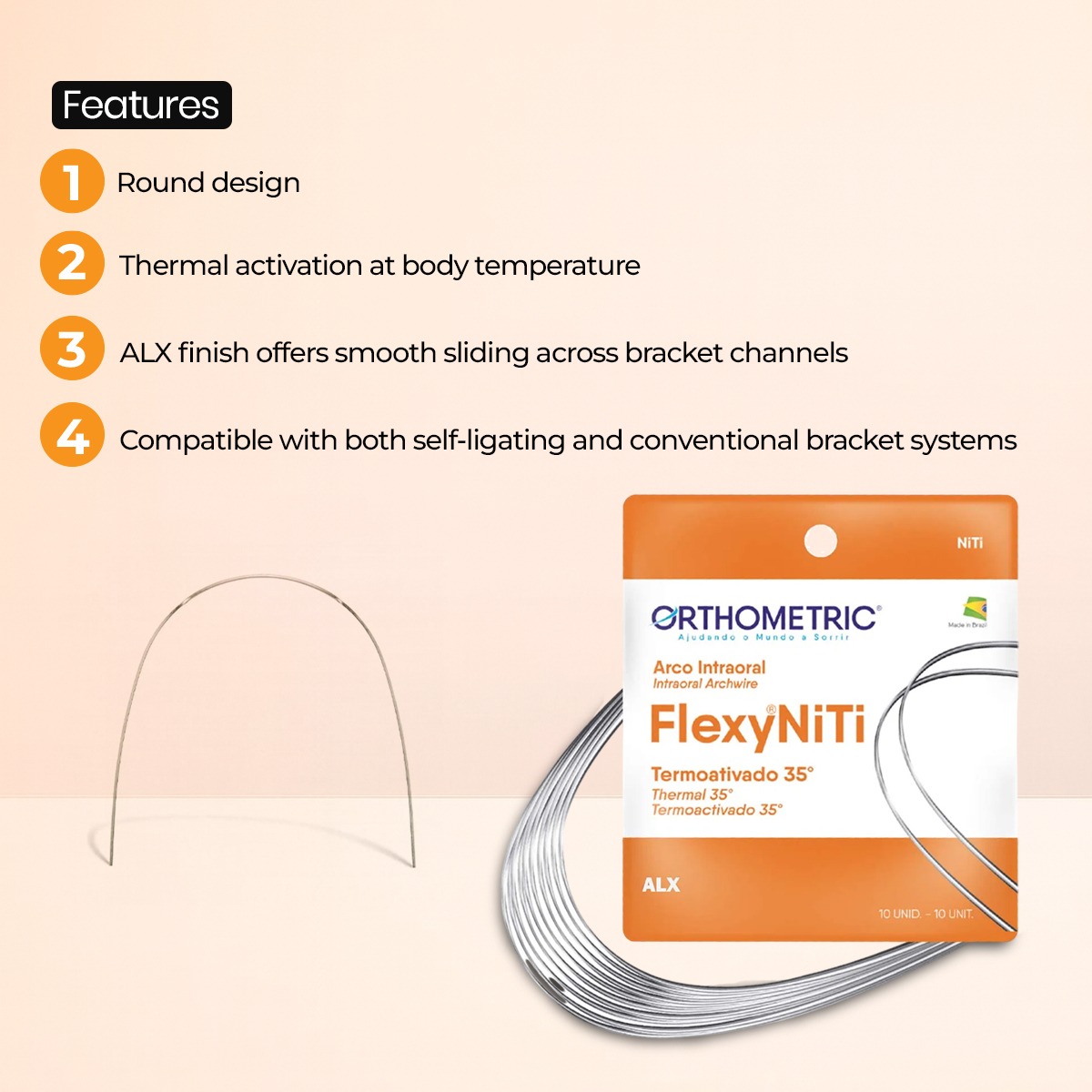 OrthoMetric Flexy NiTi Thermal 35ºC ALX Archwires - Round (10/Pk)