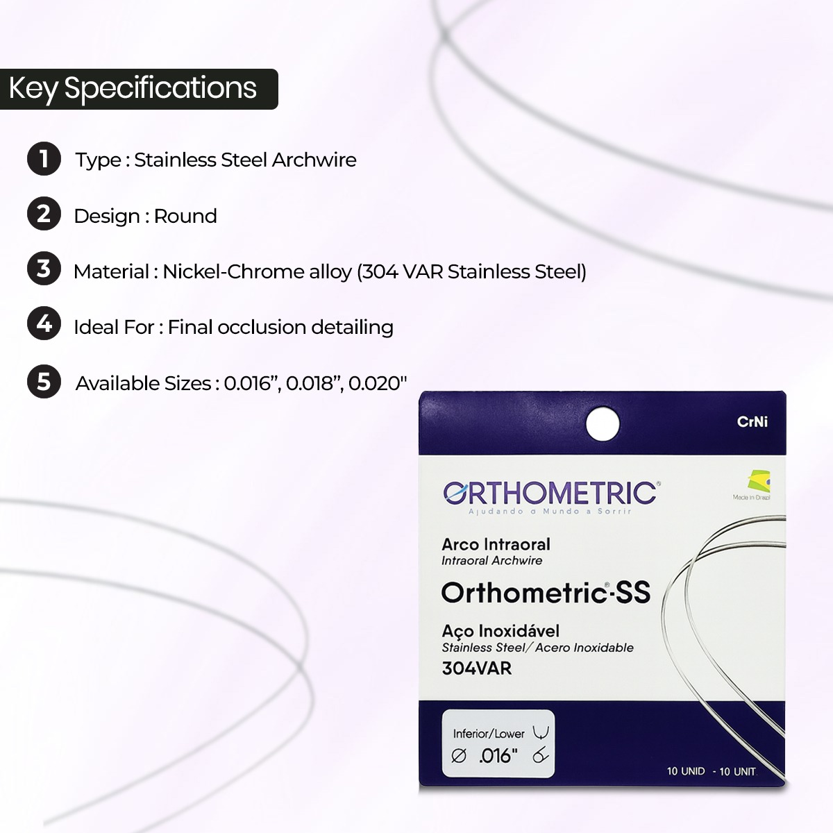 OrthoMetric Stainless Steel Archwires - Round (10/Pk)