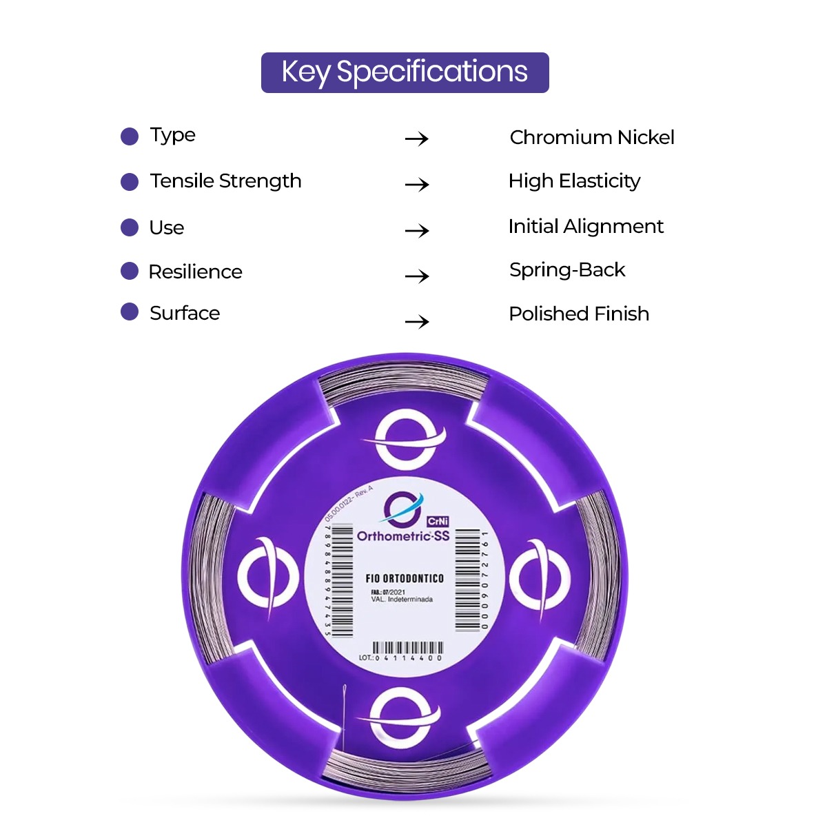 OrthoMetric SS CrNi Elastic Hard Wires Round In Roll 50gm