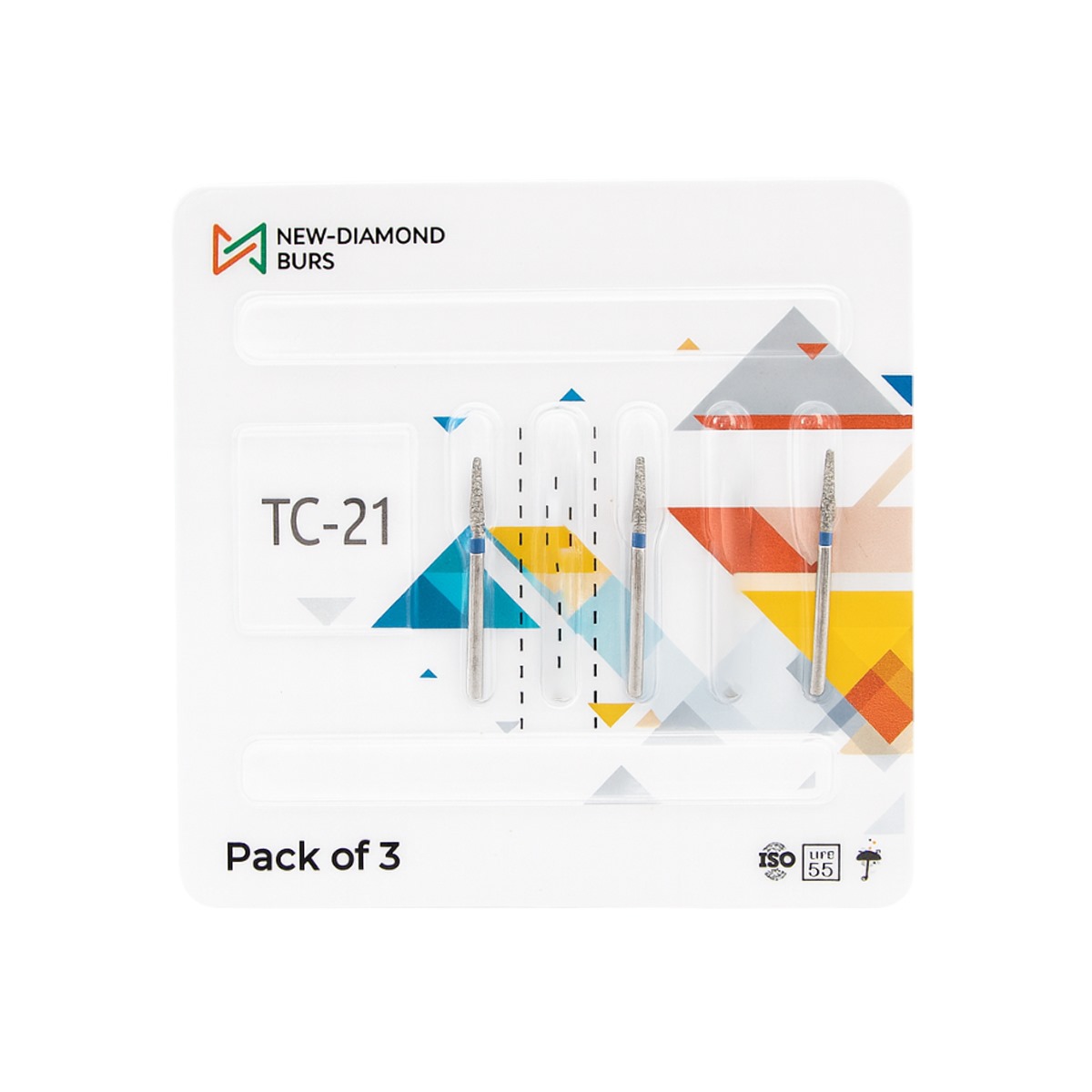 NewDiamond Tapered Cone Diamond Bur TC-21 (Pack Of 3)