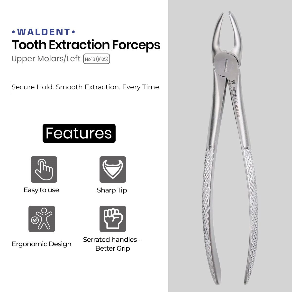 Waldent Tooth Extraction Forceps Upper Molars Left, No.18 (1/105)