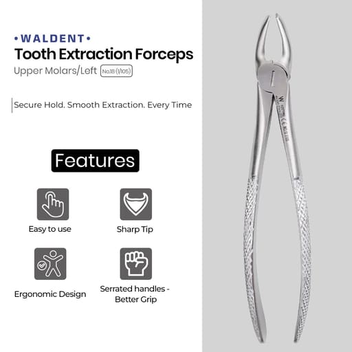 Waldent Tooth Extraction Forceps Upper Molars Left, No.18 (1/105)