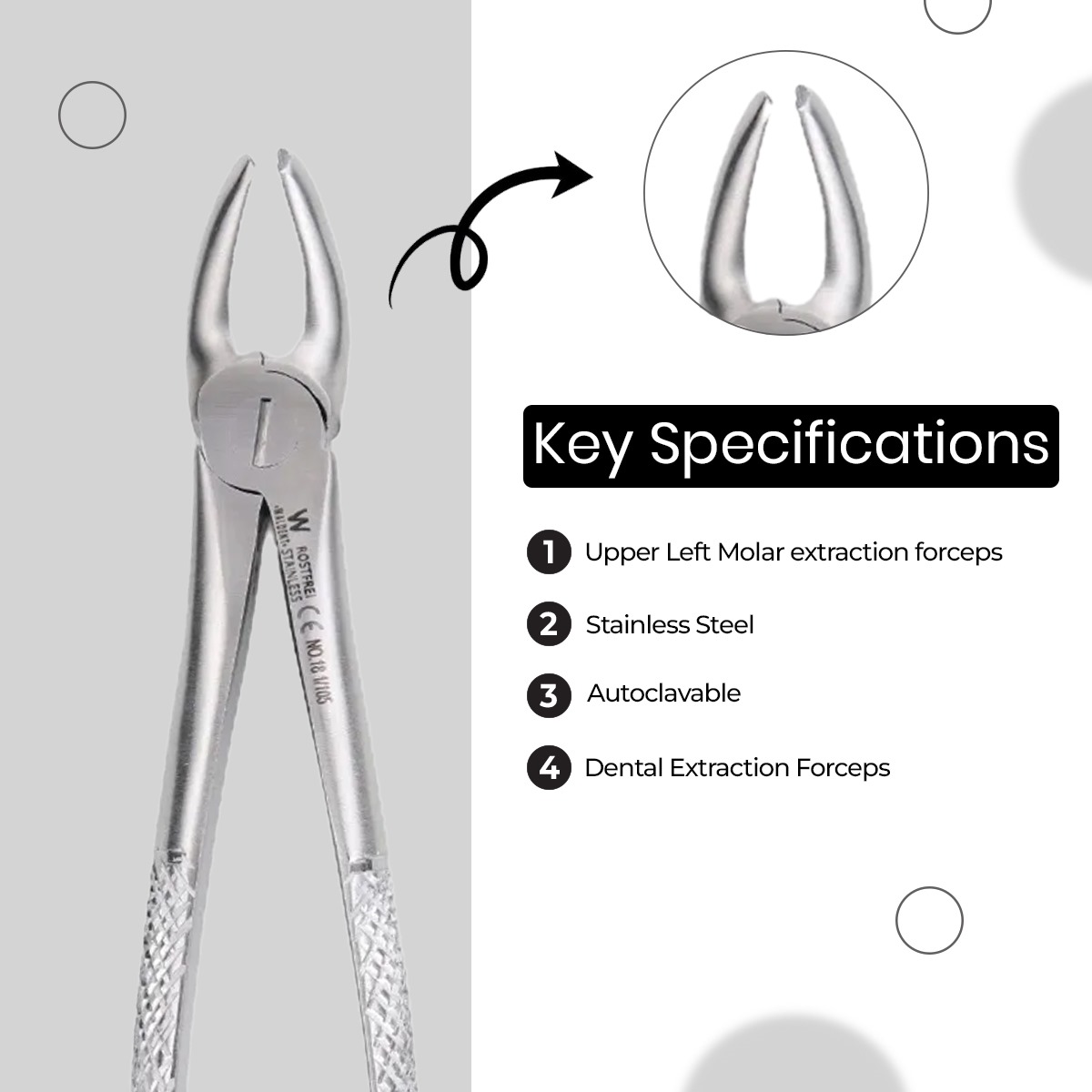 Waldent Tooth Extraction Forceps Upper Molars Left, No.18 (1/105)