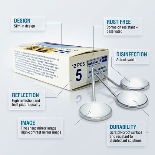 Waldent Mouth Mirror Tops Front Surface Rhodium Coated No.5 Pk/12 (K13/6)