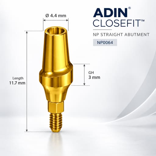 Adin CloseFit NP Straight Abutment 4.4mm x GH 3mm x 11.7mm (NP0064)