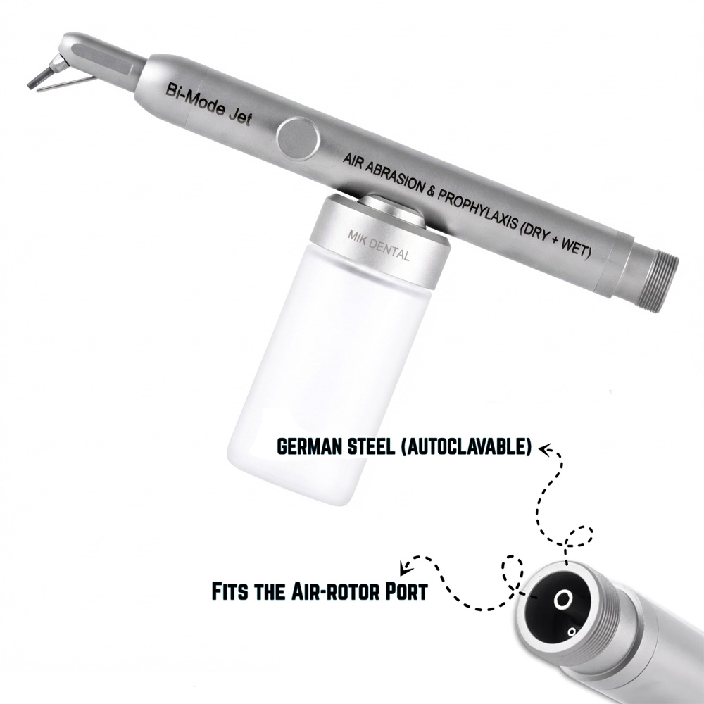 MIK Bi-Mode Jet Dry+Wet Air Abrasion & Prophylaxis Handpiece