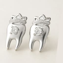 iDENTical Silver Crown With Diamond Tooth Shape Earrings - Pack Of 1 (ZYR-4074) - 7
