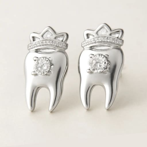 iDENTical Silver Crown With Diamond Tooth Shape Earrings - Pack Of 1 (ZYR-4074)