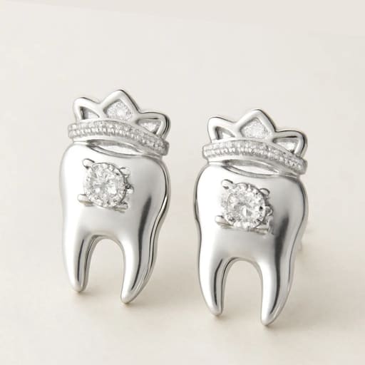 iDENTical Silver Crown With Diamond Tooth Shape Earrings - Pack Of 1 (ZYR-4074)