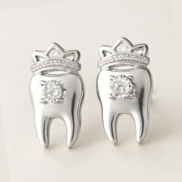 iDENTical Silver Crown With Diamond Tooth Shape Earrings - Pack Of 1 (ZYR-4074) - 6