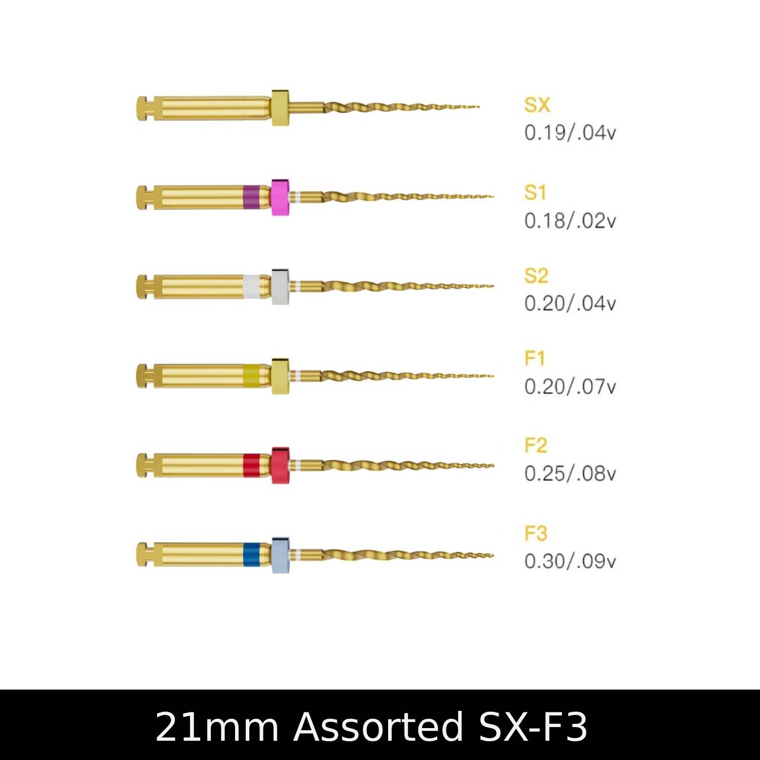 Waldent Premium Taper Gold Rotary Files - 21mm