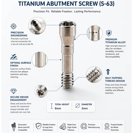 Mediden Straumann Bone Level NC Compatible Titanium Abutment Screw (S-63) (Pack of 10)
