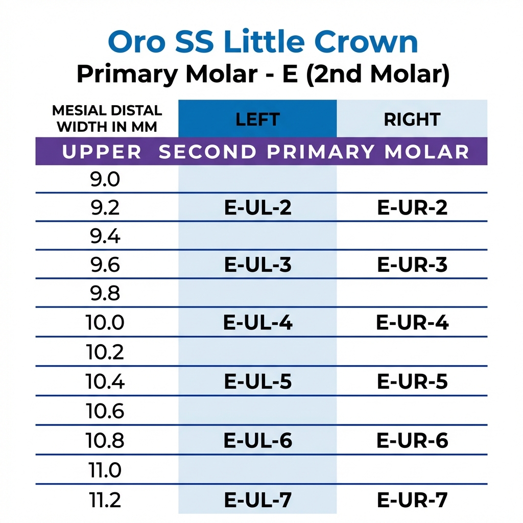 Oro SS Little Crown Primary Molar - E (2nd Molar)
