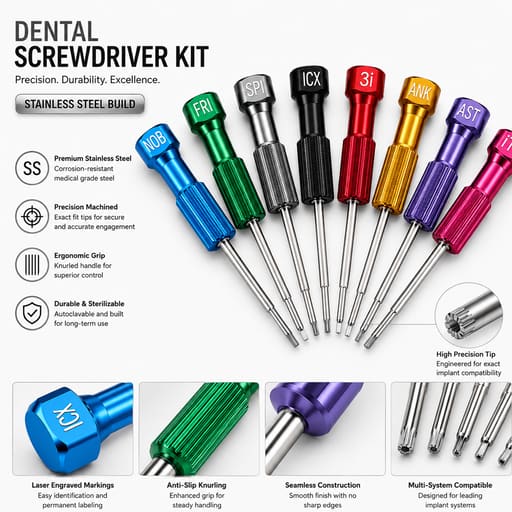 Dental Lab Implant Screw Driver Kit (Pack Of 8)