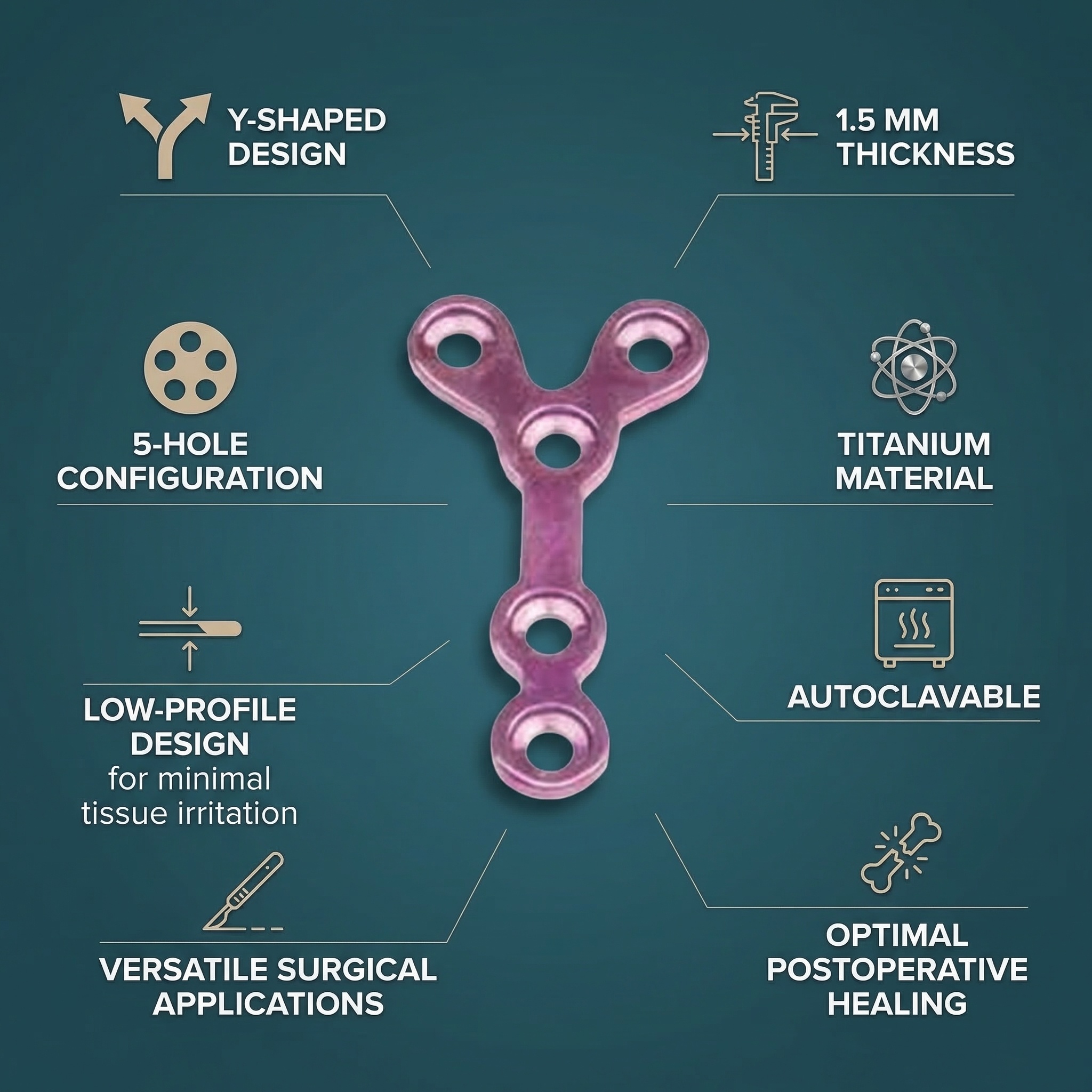 SK Surgicals Titanium Mini Bone Plates Y Shape 1.5mm (5 Holes) -105.480T