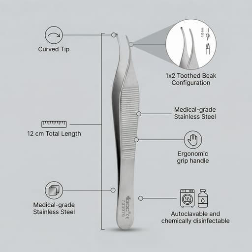 GDC Tissue Forceps Adson Curved - 1x2 (12cm ) (TP44)