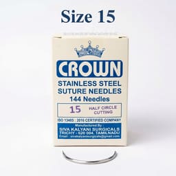 Crown Stainless Steel Half Circle Cutting Suture Needle - Size 15 (Pack of 144 needles)