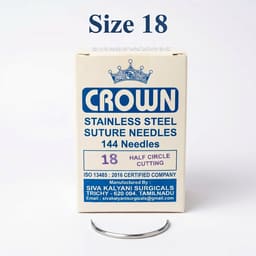 Crown Stainless Steel Half Circle Cutting Suture Needle - Size 18 (Pack of 144 needles)