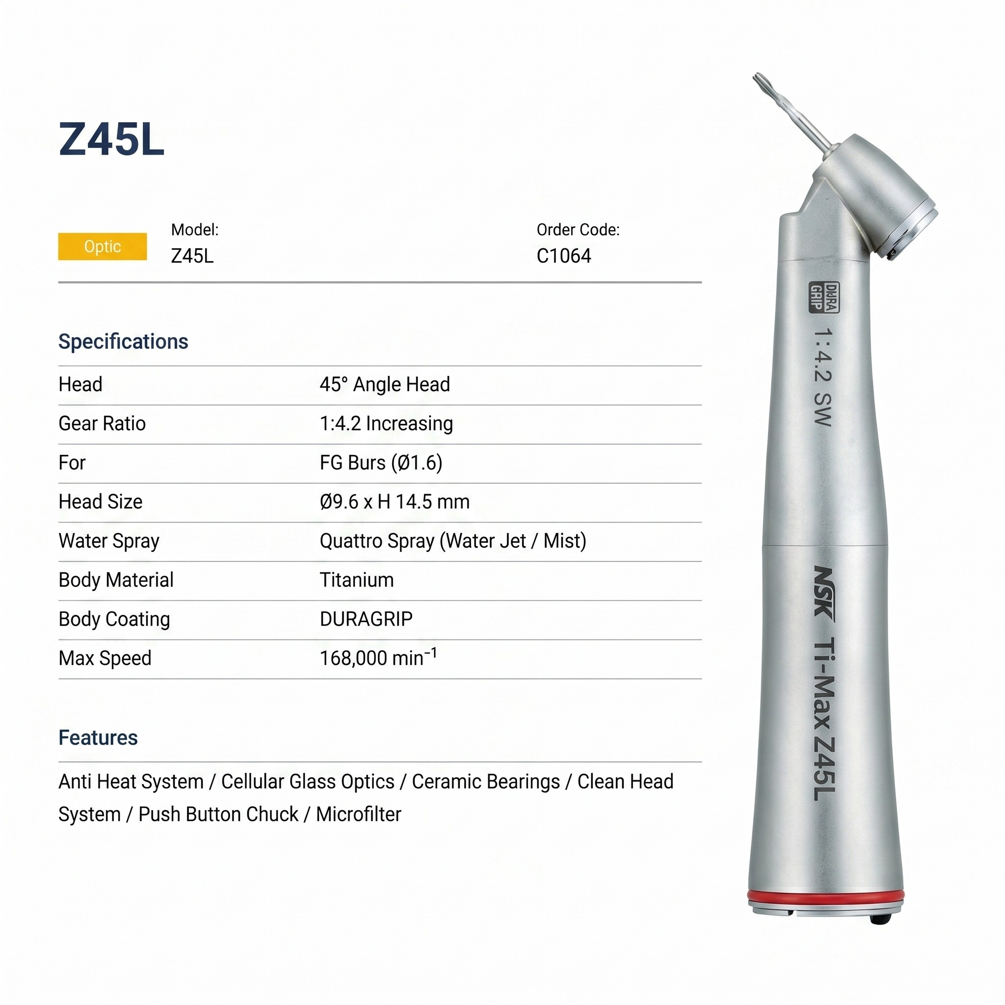NSK Ti Max Z45L Handpiece (C1064)