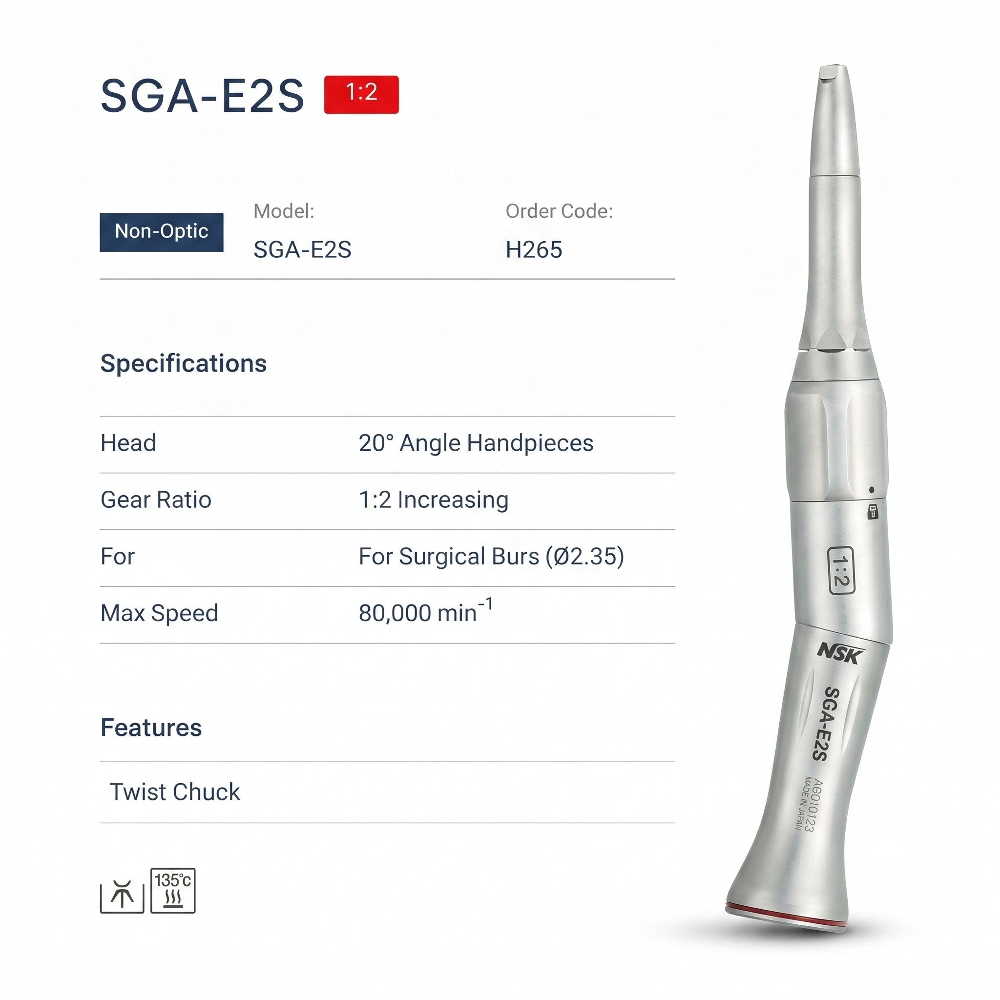 NSK SGA-E2S Micro Surgery Contra-Angle Handpiece (H265)