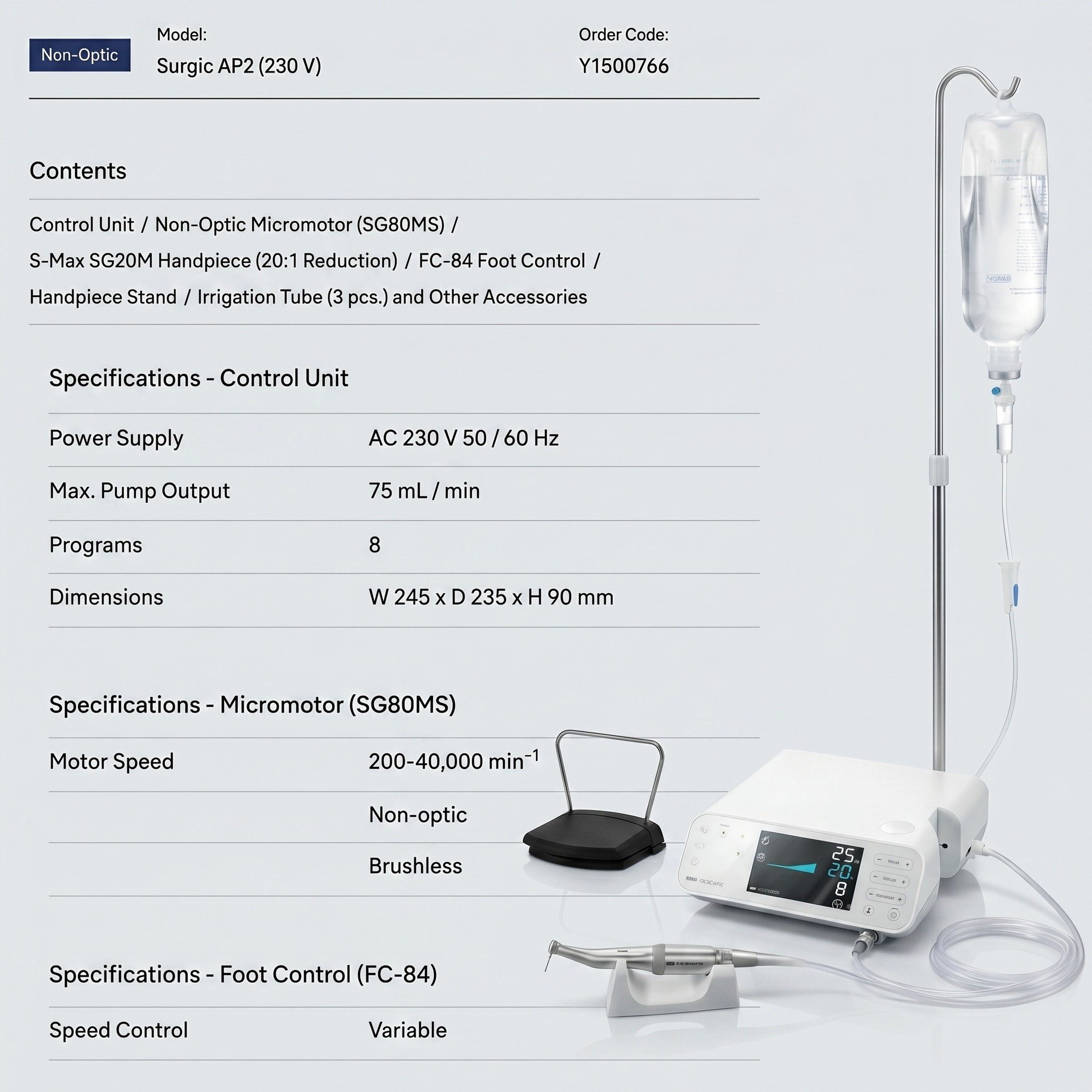 NSK Surgic AP2 Implant Motor with S-Max SG20 Handpiece (Y1500766)