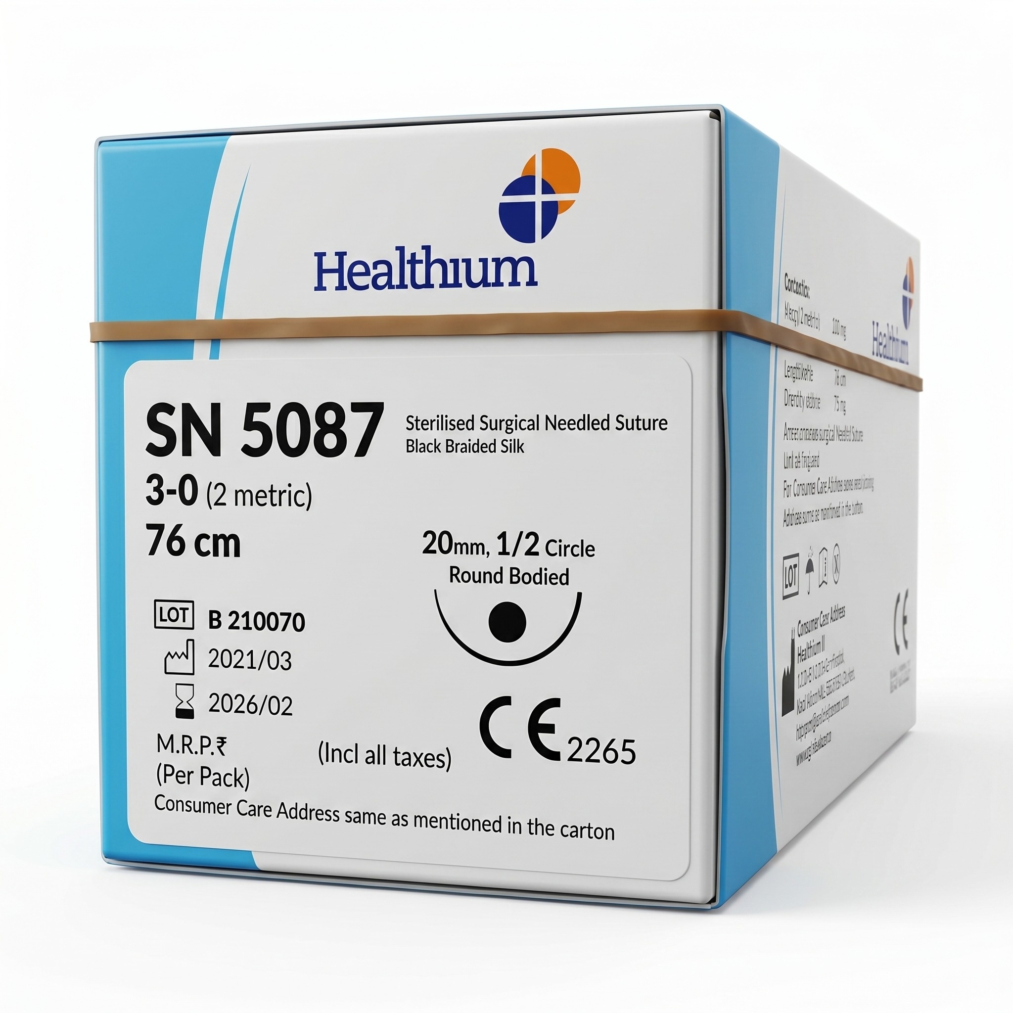 Healthium Trusilk #3-0 Black Braided Silk Non- Absorbable Suture (SN 5087)