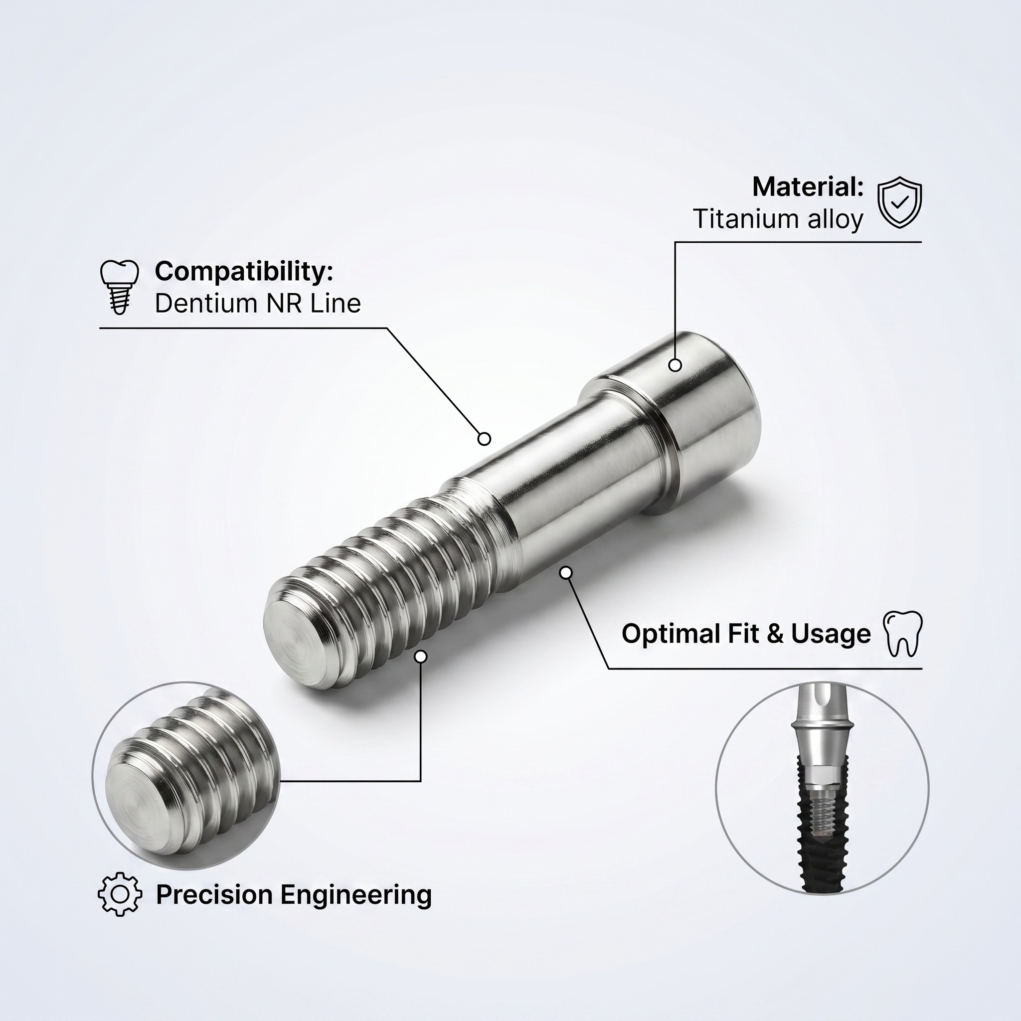 Mediden Dentium NR- Line Compatible Titanium Abutment Screw (S-22) (Pack of 10)