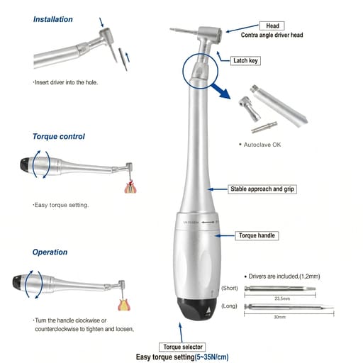 Surgident Torque Driver with 8 Drivers for Implant Surgery (SD-STOQ)