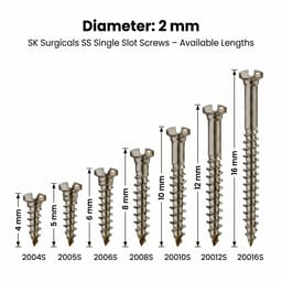 SK Surgicals SS Single Slot Screws - 2mm (Pack of 5) - 2