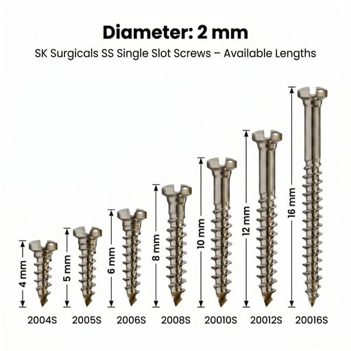 SK Surgicals SS Single Slot Screws - 2mm (Pack of 5)