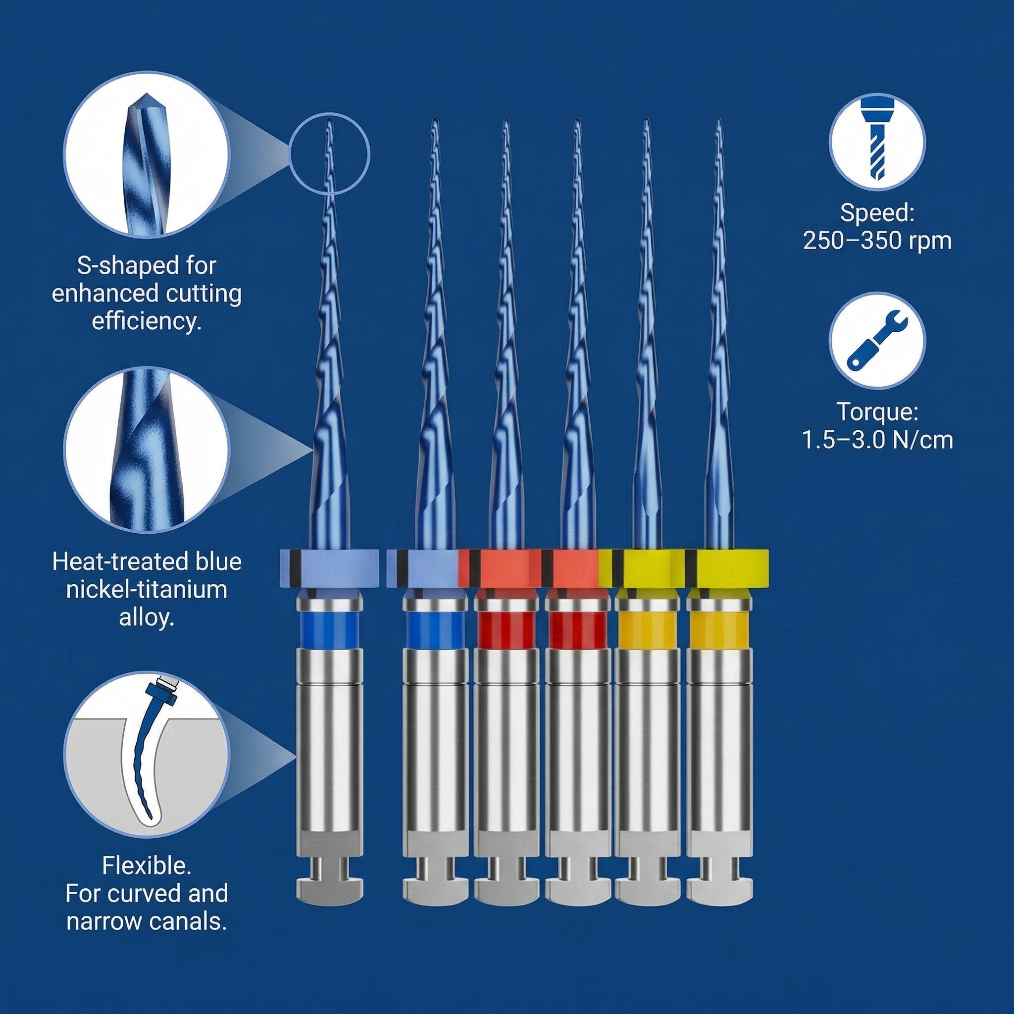 Waldent Paedoflex Blue Rotary Files For Kids #15mm Assorted (Pack of 6)