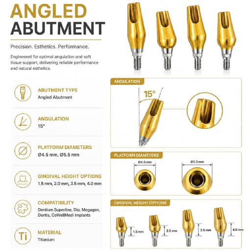 Dentaltech 15° Angular Abutments - Dentium Superline / Dio/ Megagen / Dentis/ CoWellMedi Implant Compatible