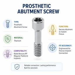 Dentaltech Abutment Screw RP - Nobel Biocare RP Implant Compatible (Pack of 10) - 3