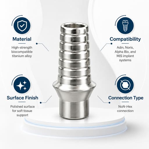 Dentaltech Adin | Noris | Alpha Bio | MIS Compatible Ti Base - Non Hex