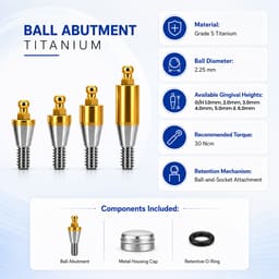 Dentaltech Ball Abutments - Dentium Superline / Dio/ Megagen / Dentis/ CoWellMedi Implant Compatible - 3