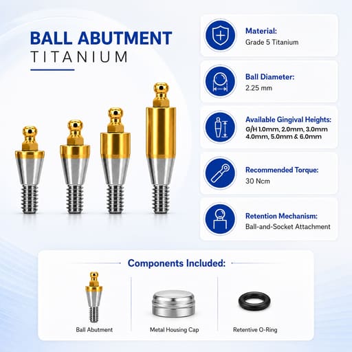 Dentaltech Ball Abutments - Dentium Superline / Dio/ Megagen / Dentis/ CoWellMedi Implant Compatible
