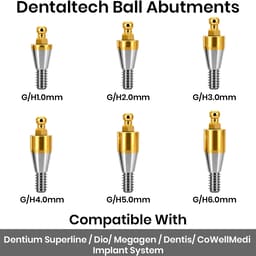 Dentaltech Ball Abutments - Dentium Superline / Dio/ Megagen / Dentis/ CoWellMedi Implant Compatible - 2