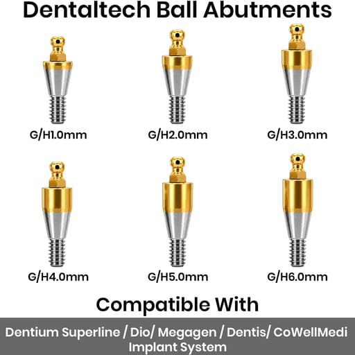 Dentaltech Ball Abutments - Dentium Superline / Dio/ Megagen / Dentis/ CoWellMedi Implant Compatible