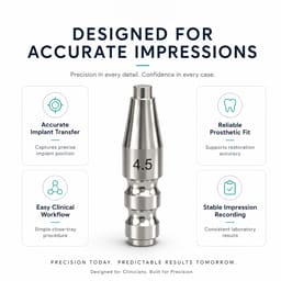 Dentaltech Close Tray Impression Coping ?4.5mm X 15mm - Dentium Superline / Dio/ Megagen / Dentis/ CoWellMedi Implant Compatible - 5