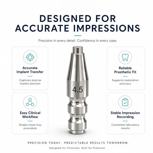 Dentaltech Close Tray Impression Coping ?4.5mm X 15mm - Dentium Superline / Dio/ Megagen / Dentis/ CoWellMedi Implant Compatible