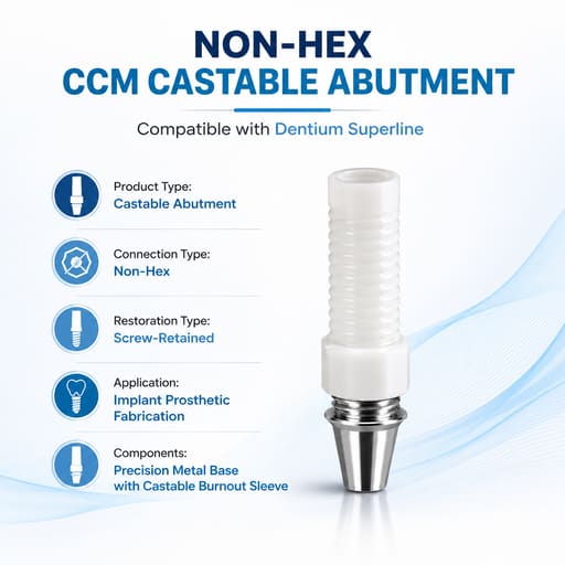 Dentaltech Dentium Superline Compatible Non-Hex CCM Castable Abutment