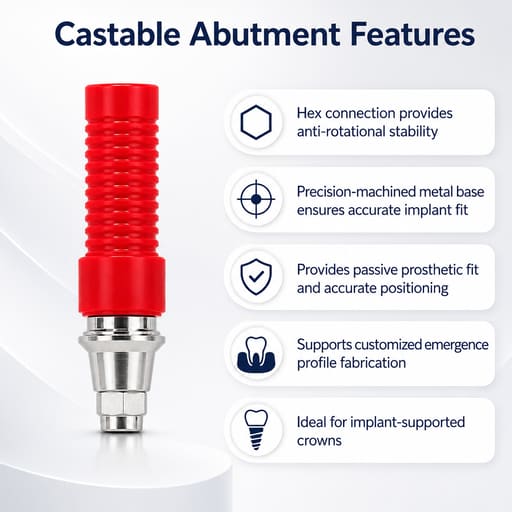 Dentaltech DIO UF2 Compatible Hex CCM Castable Abutment