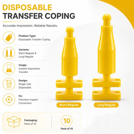 Dentaltech Disposable Transfer Coping Regular - Osstem | Dentium | DIO | Cowellmedi | Neobiotech | Dentis Implant Compatible (Pack of 10)